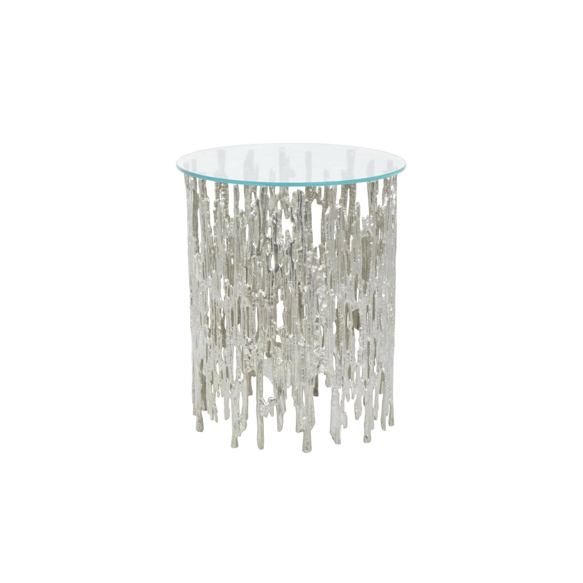 21" Silver Aluminum Accent Table with Glass Tabletop